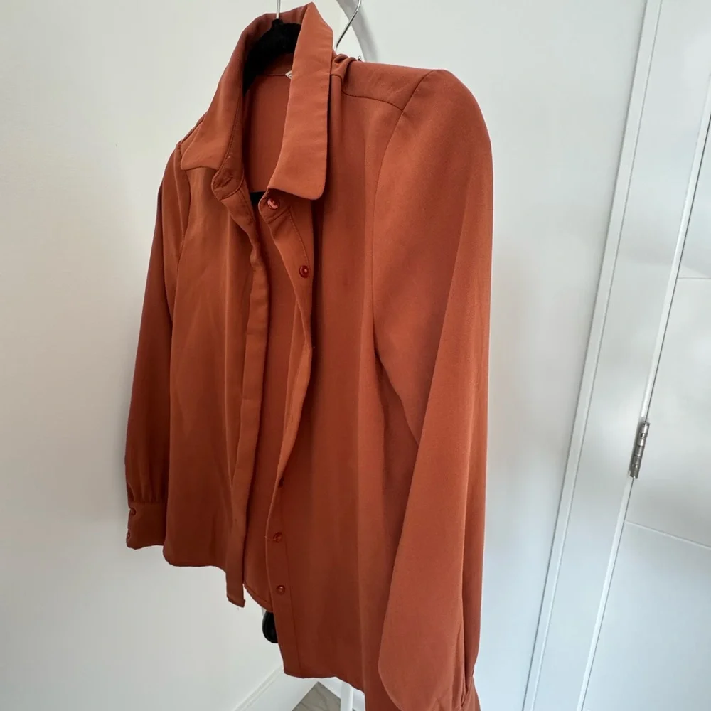 Rust Orange Button-Up Blouse - Picture 3 of 5